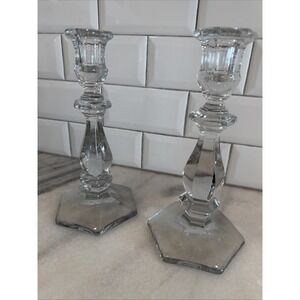 Vintage Heisey Old Williamsburg Heavy Glass Candlestick Holders OLA006